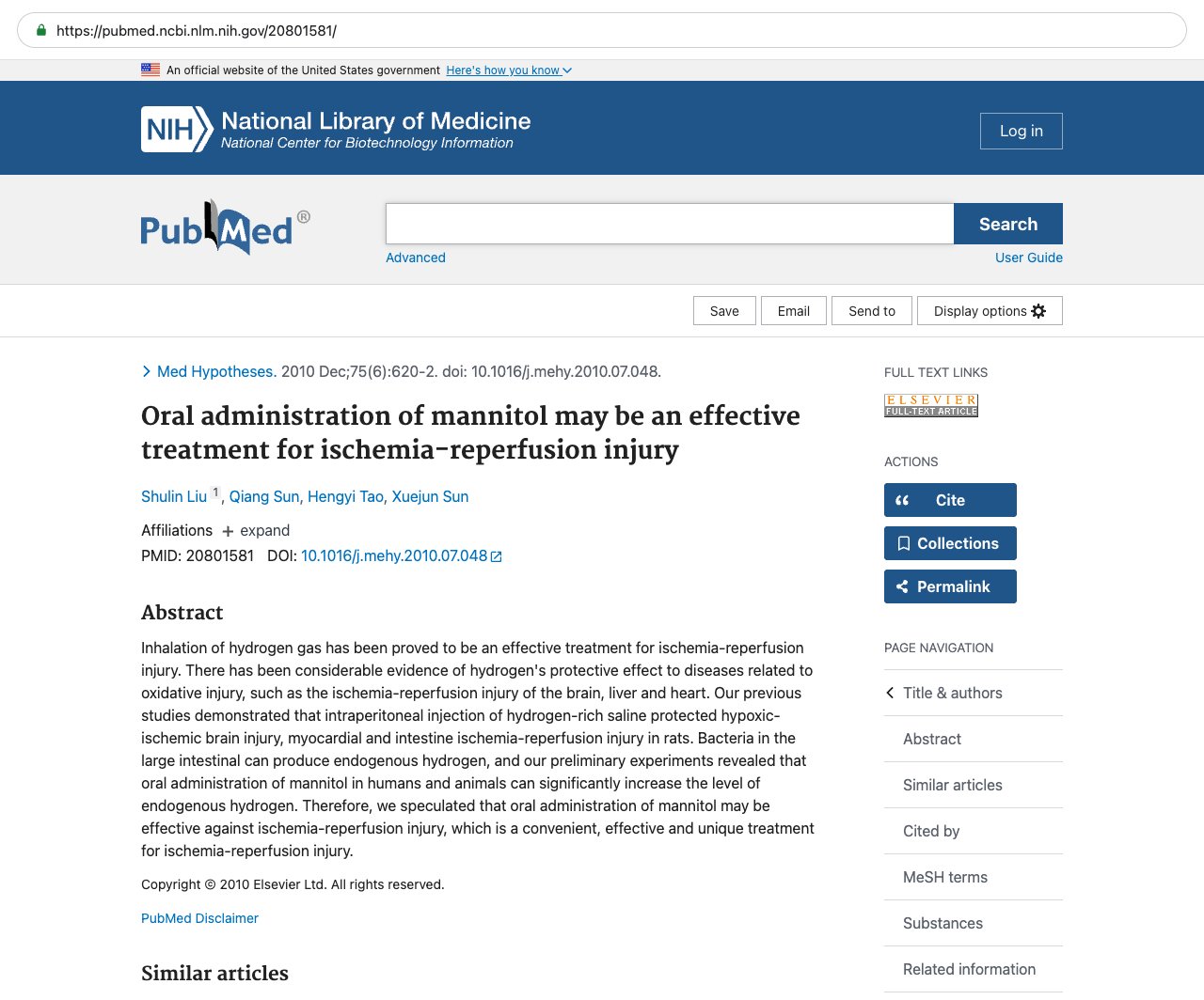 Screenshot — PubMed 20801581