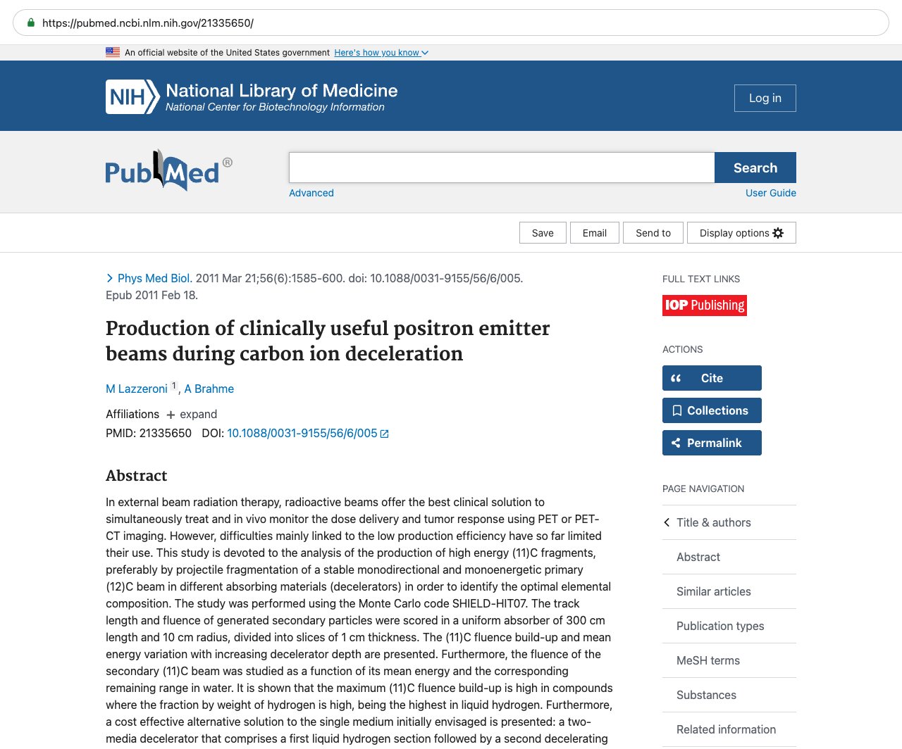 Screenshot — PubMed 21335650