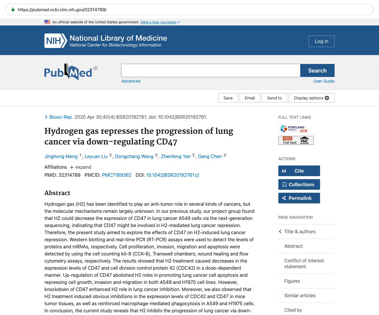 Screenshot — PubMed 32314789