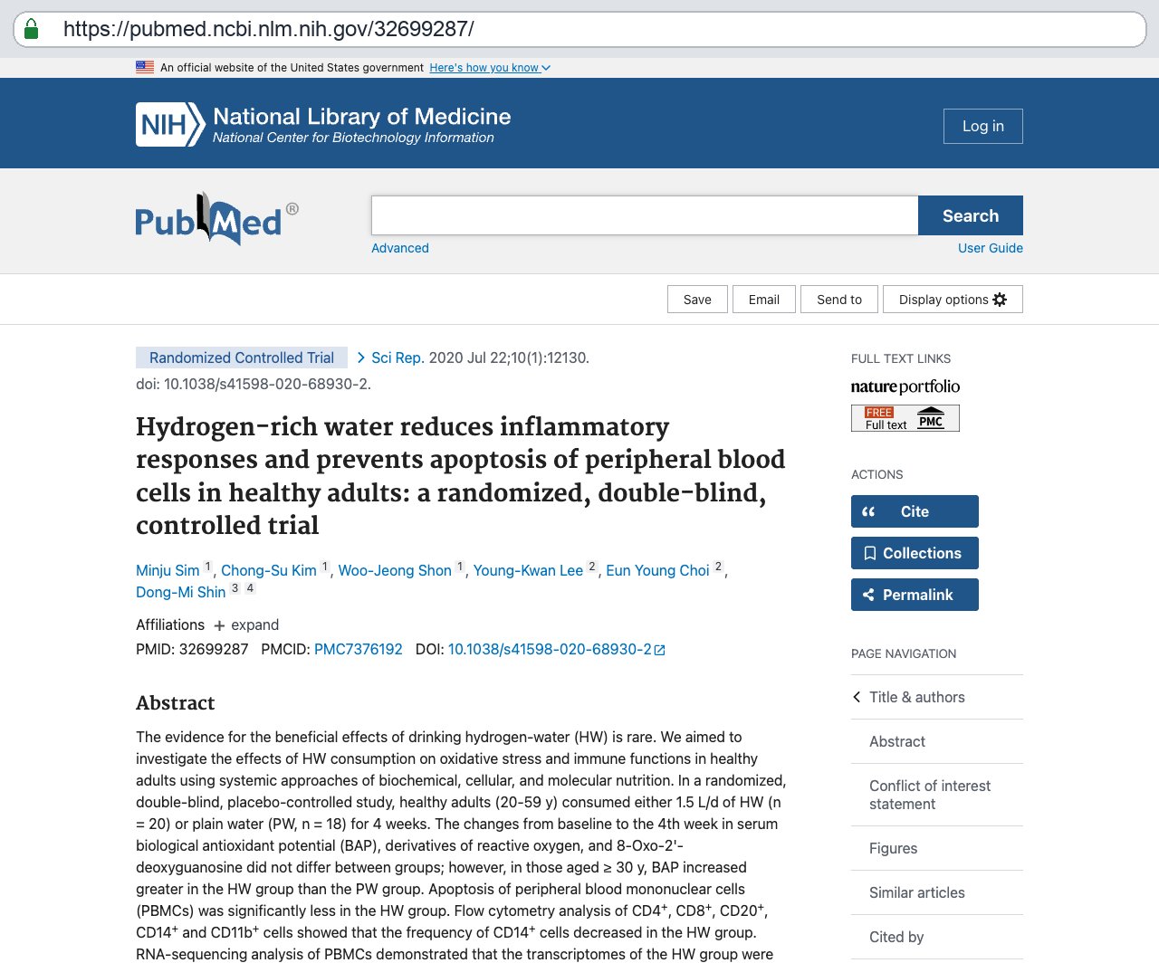 Screenshot — PubMed 32699287