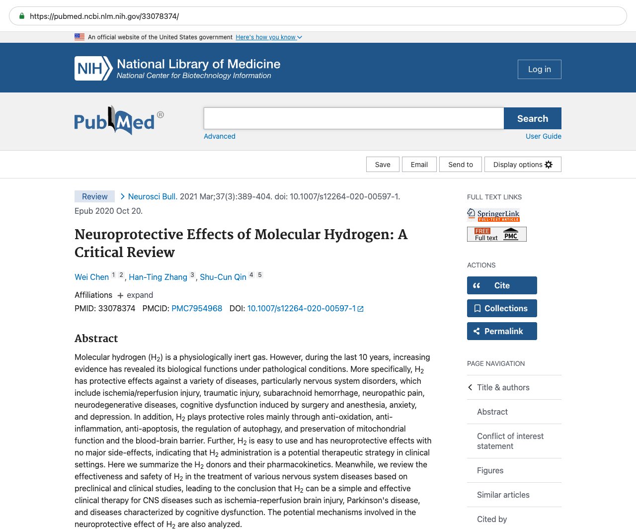 Screenshot — PubMed 33078374