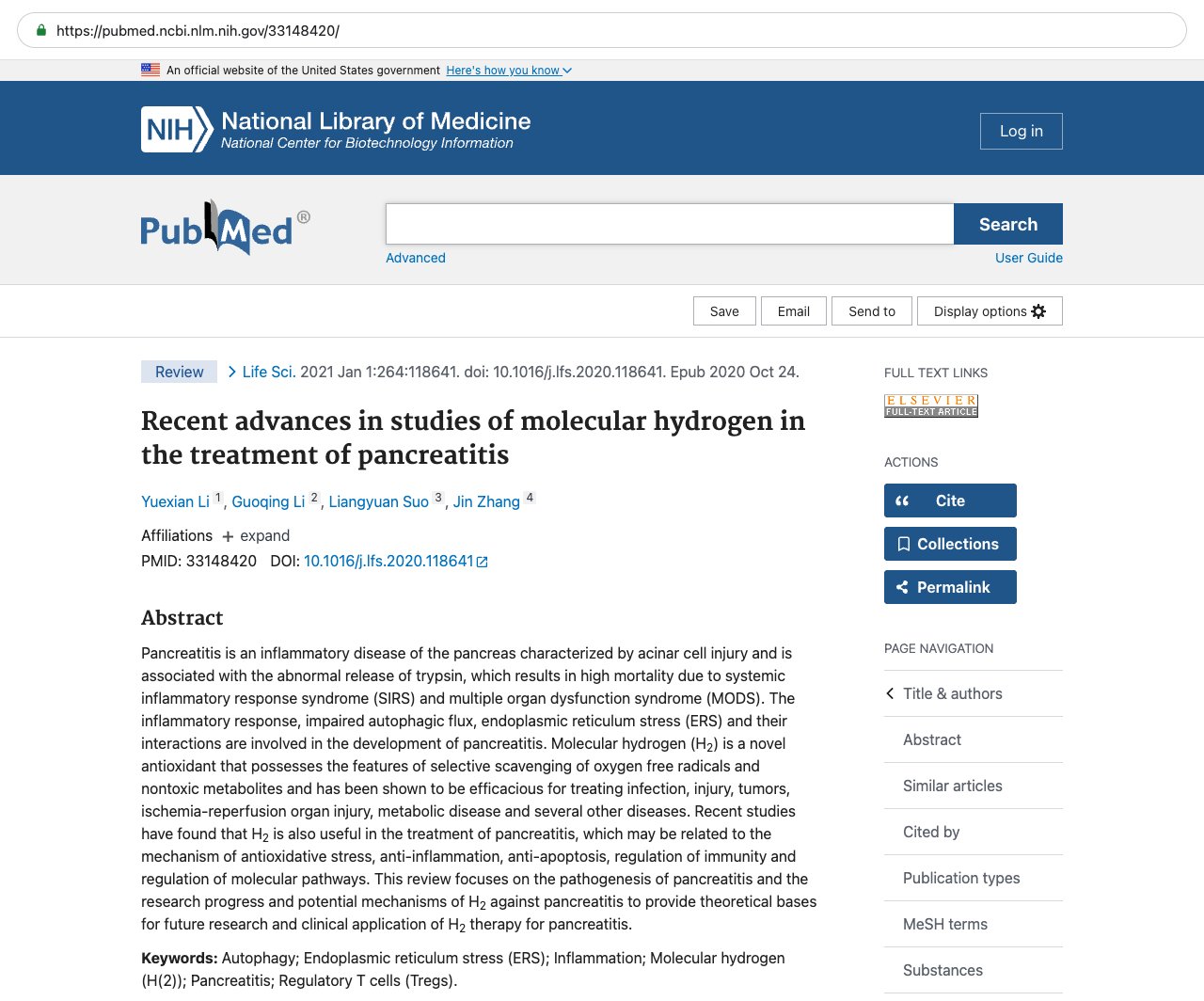 Screenshot — PubMed 33148420