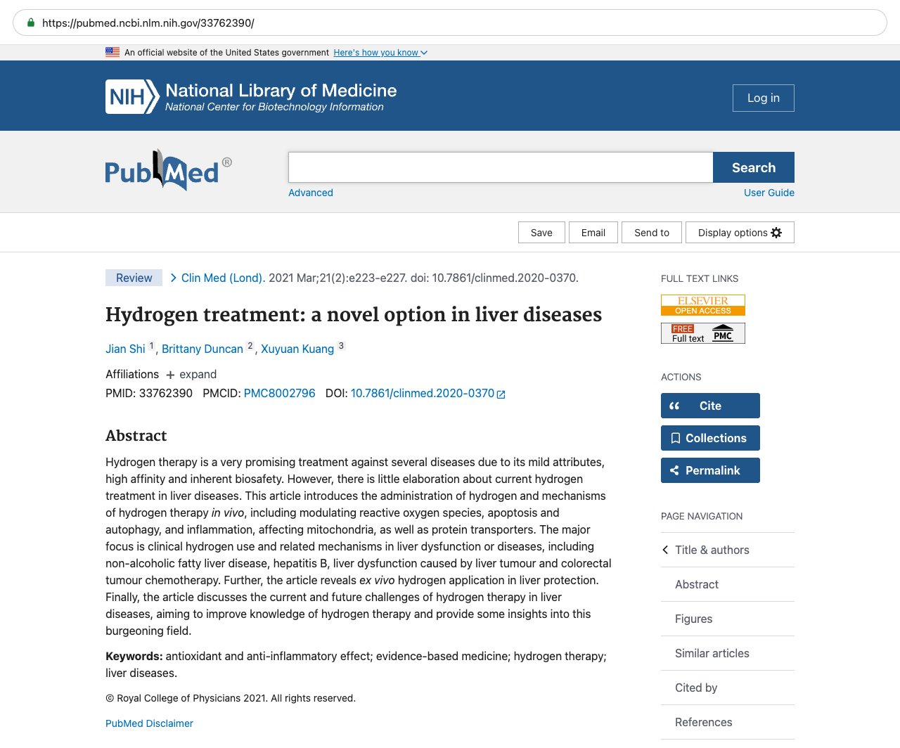 Screenshot — PubMed 33762390