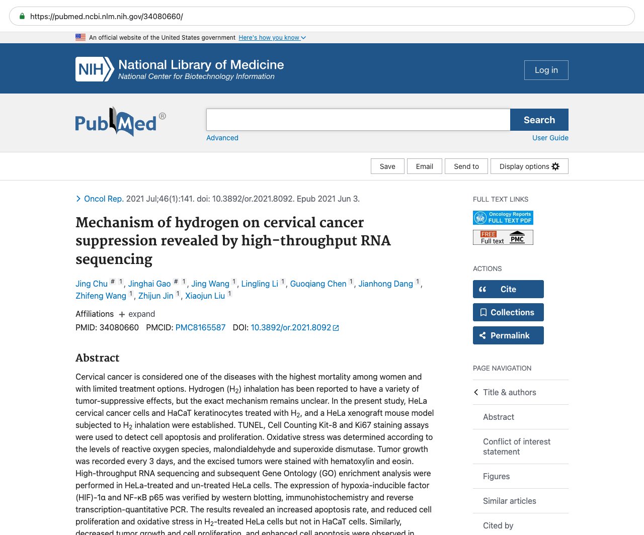 Screenshot — PubMed 34080660