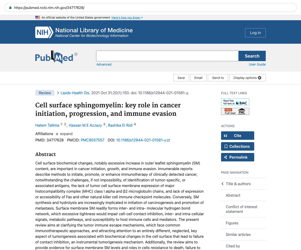 Screenshot — PubMed 34717628
