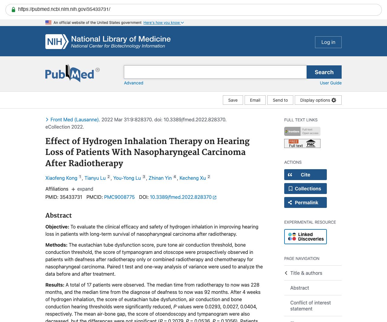 Screenshot — PubMed 35433731