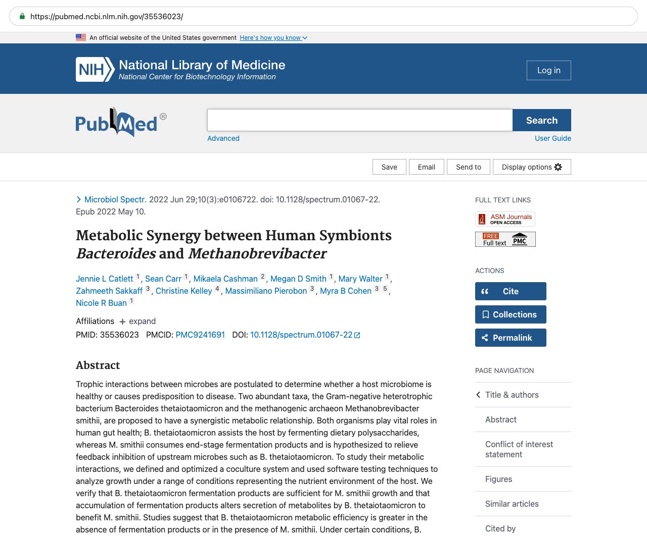 Screenshot — PubMed 35536023