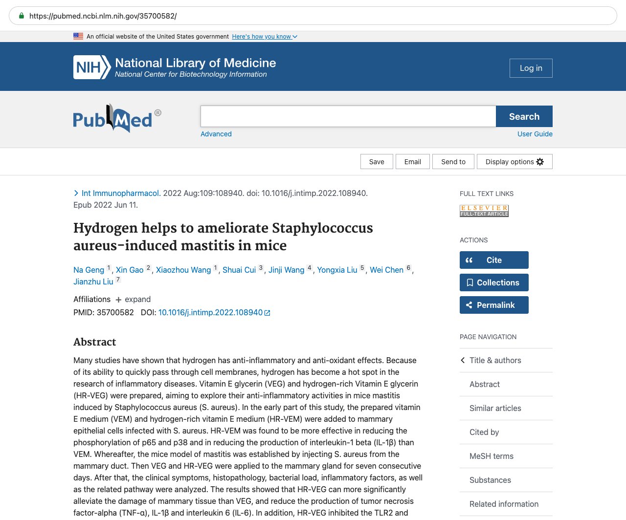 Screenshot — PubMed 35700582