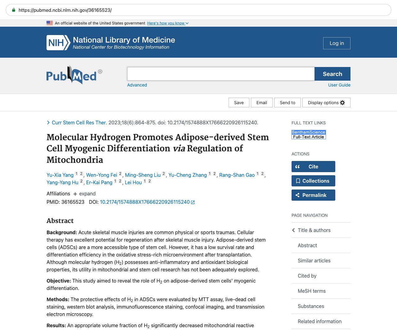 Screenshot — PubMed 36165523