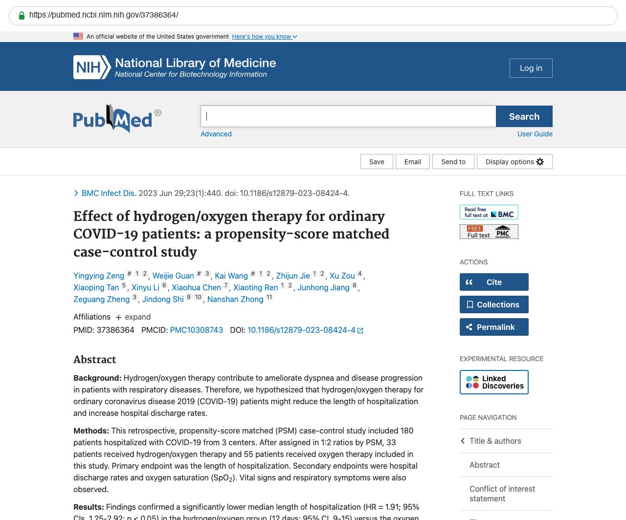 Screenshot — PubMed 37386364