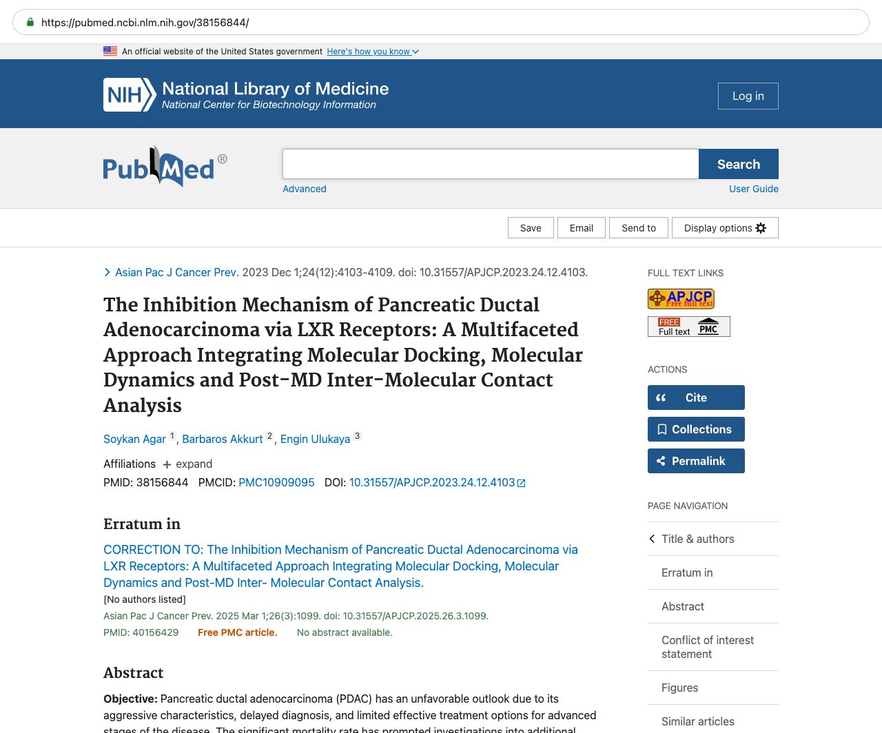 Screenshot — PubMed 38156844